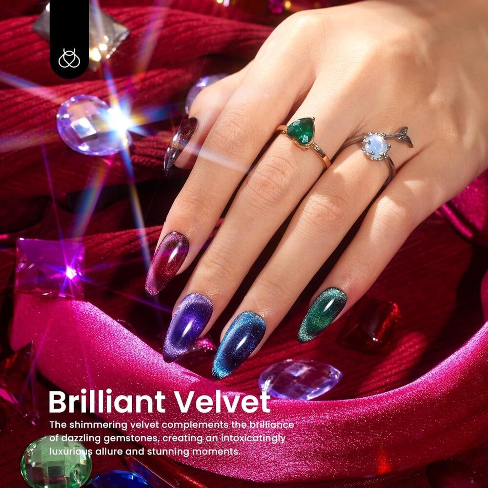 Beetles Cat Eye Gel Nail Polish Set, 6 Colors Christmas Gel Polish Kit Glitter R View 3